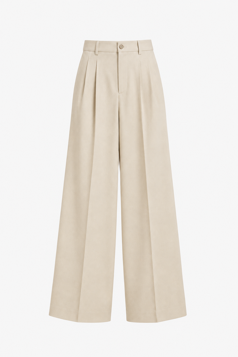 Sand High-Waist Wide-Leg Trousers