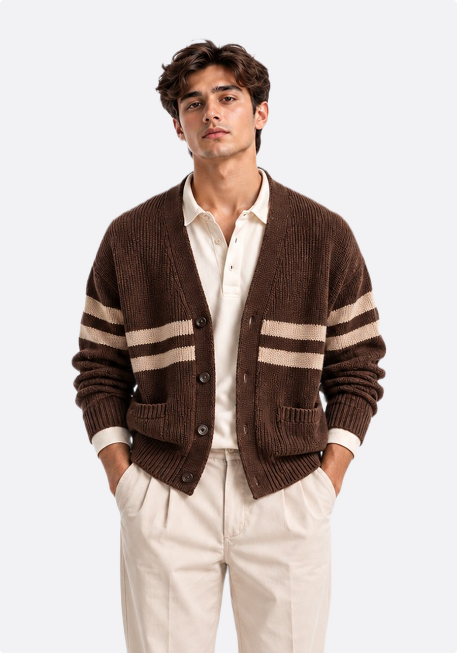 Brown Stripe Knit Cardigan
