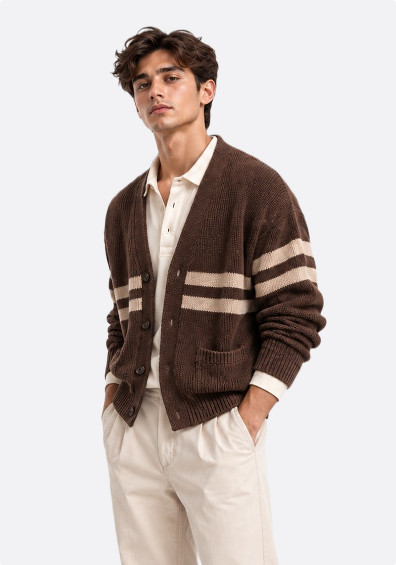Brown Stripe Knit Cardigan