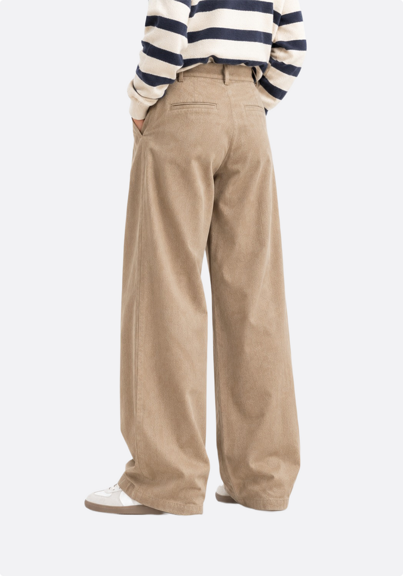 Wide-Leg Pleated Trousers - Beige