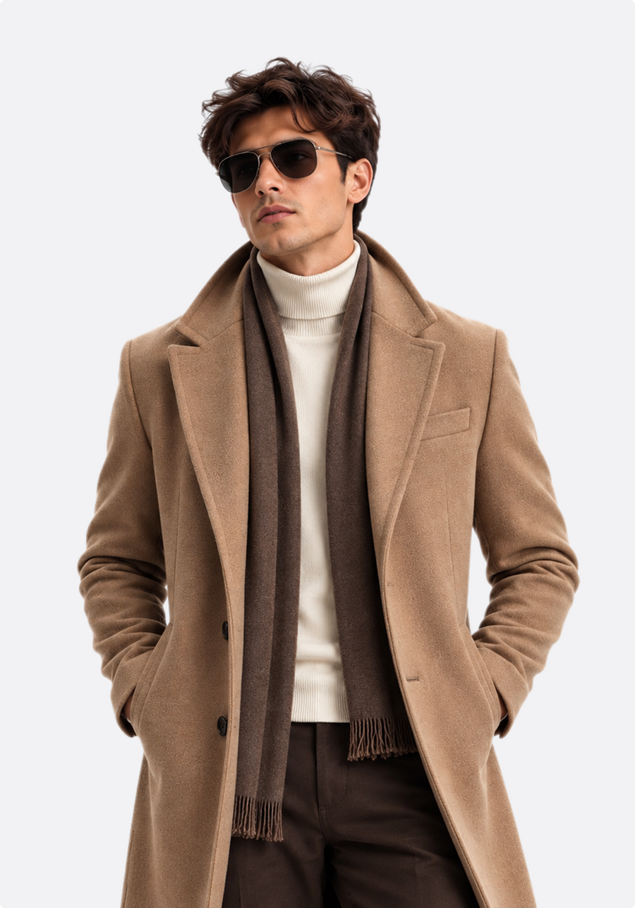 Camel Wool Overcoat - front close-up