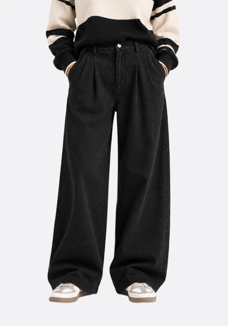 Wide-Leg Pleated Trousers - front angled view