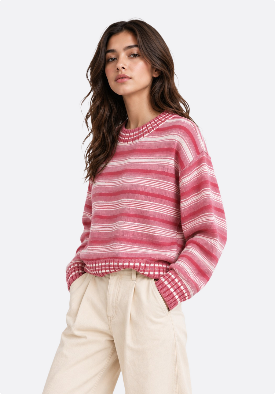 Rose Stripe Knit Sweater - front view