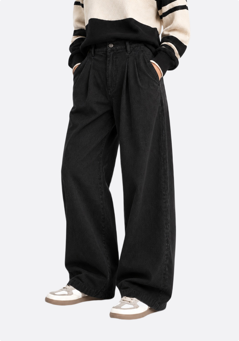 Wide-Leg Pleated Trousers - front close-up