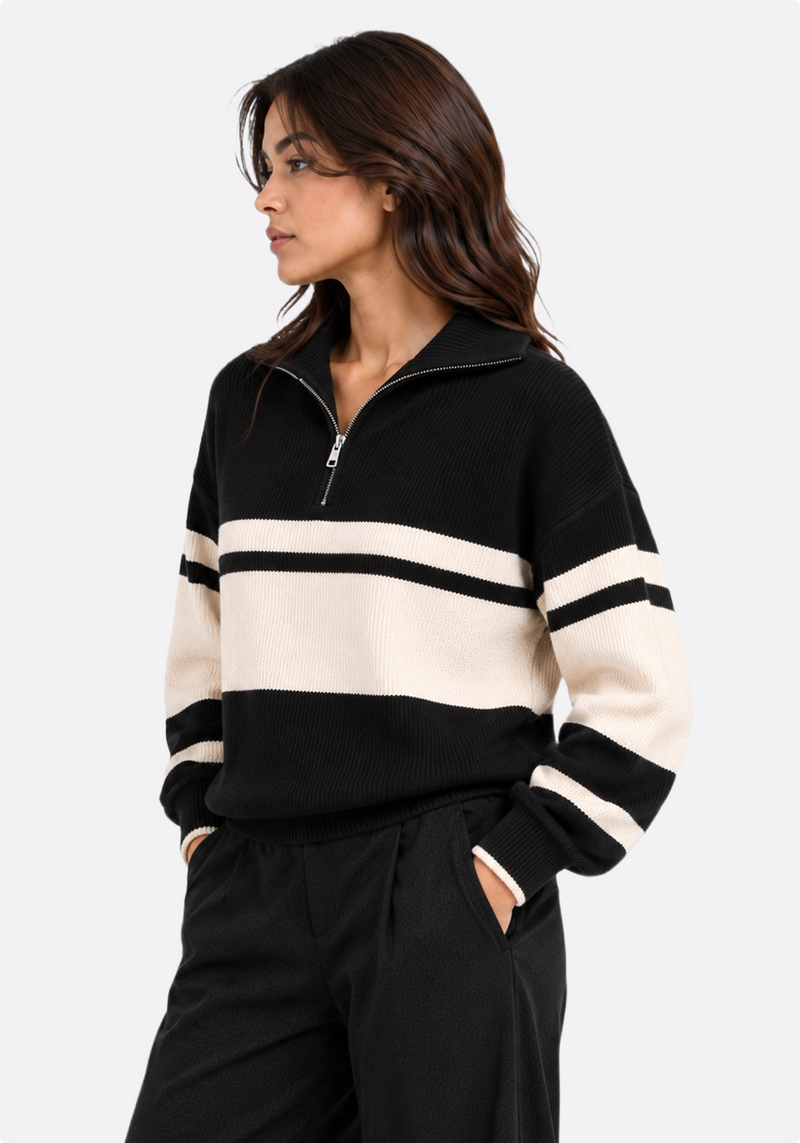 Half-Zip Stripe Knit Sweater - side front view