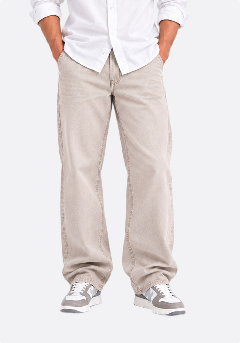 Men's stone relaxed straight-leg jeans – side view left