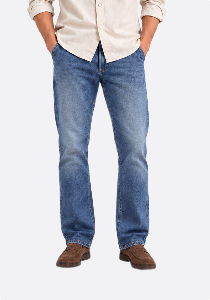 Men's medium wash straight-leg jeans – front view