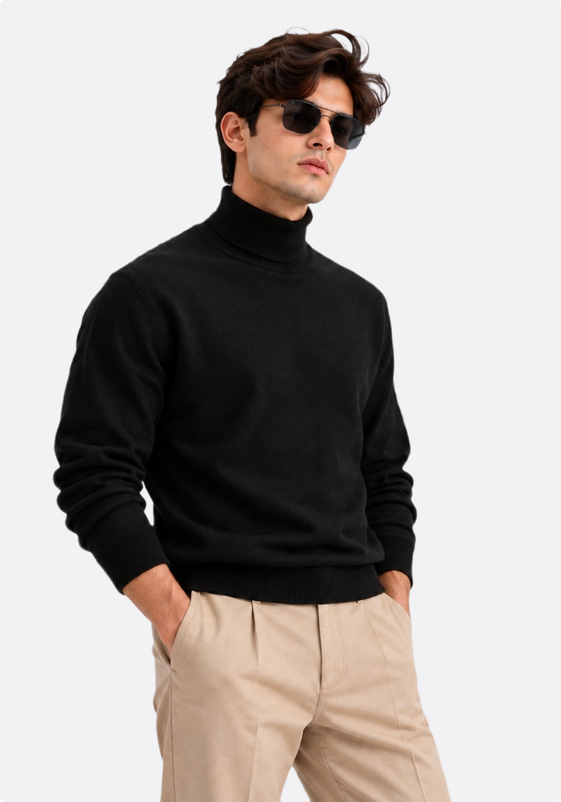 Men's black turtleneck sweater – front view