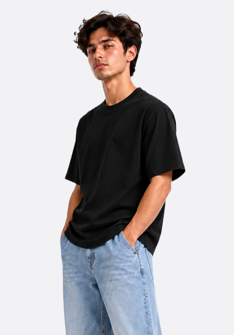 Men's black oversized cotton T-shirt – front view